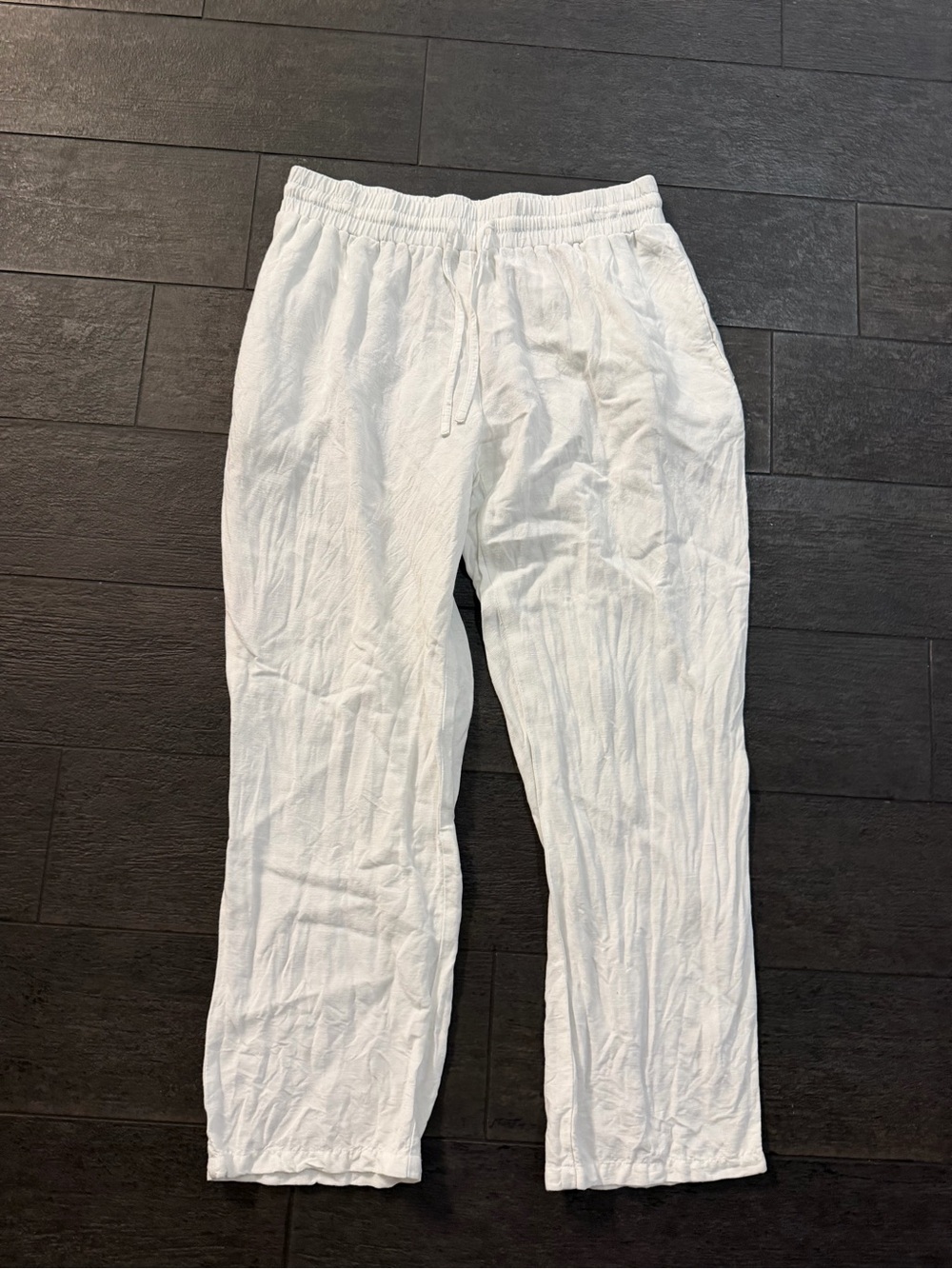 Women's Wide Leg Drawstring Linen-Blend Pants in White